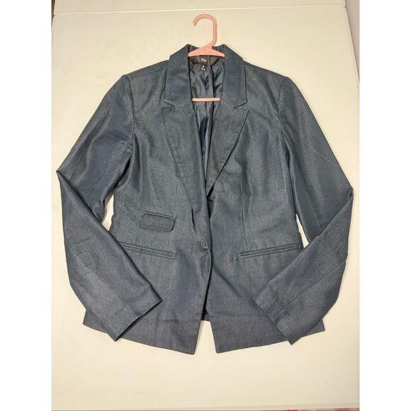 Mossimo Women's Denim Effect 1 Button Cotton Blend Blazer Sz 6 Graphite Blue - Picture 5 of 9